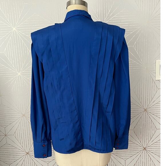 Vintage 1980's Panther bold statement pleated blouse with shoulder pads sz 11/12 - Picture 2 of 16